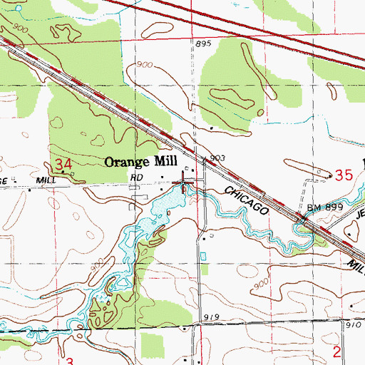 Topographic Map of Orange Mill, WI