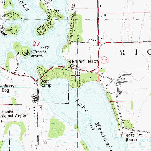 Topographic Map of Orchard Beach Cemetery, WI