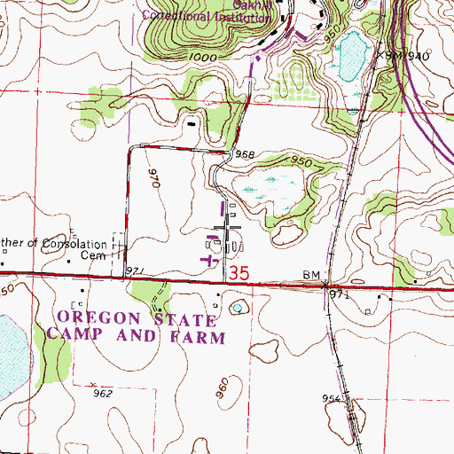 Topographic Map of Oregon State Camp and Farm, WI