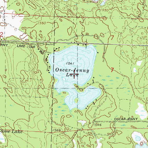 Topographic Map of Oscar-Jenny Lake, WI
