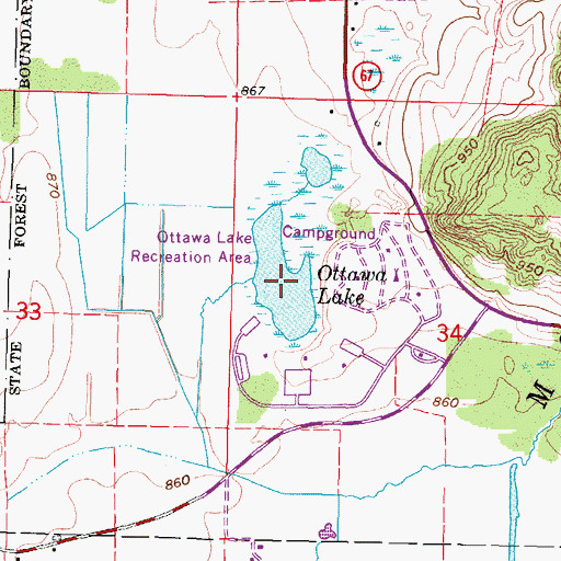 Topographic Map of Ottawa Lake, WI