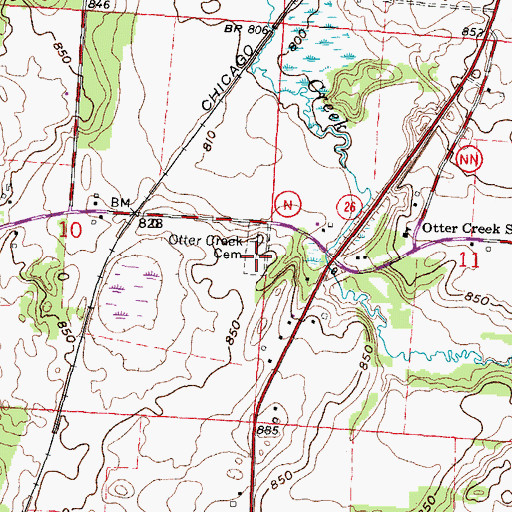Topographic Map of Otter Creek Cemetery, WI