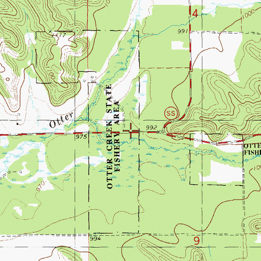 Topographic Map of Otter Creek State Fishery Area, WI