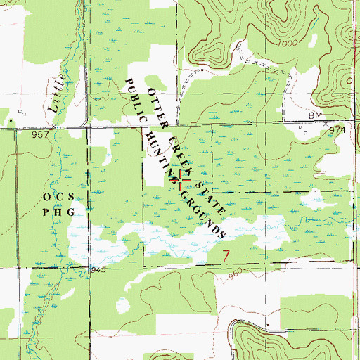 Topographic Map of Otter Creek State Public Hunting Grounds, WI