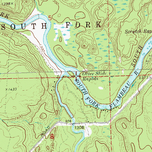 Topographic Map of Otter Slide Rapids, WI