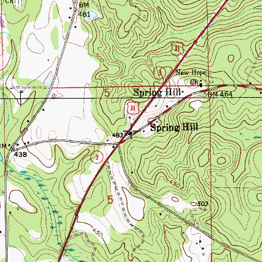 Topographic Map of Spring Hill, AL