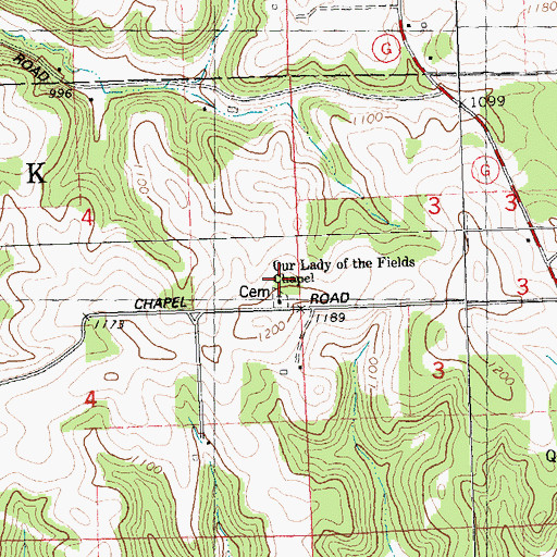 Topographic Map of Our Lady of the Fields Chapel, WI