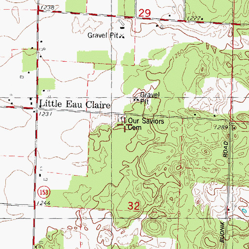 Topographic Map of Our Saviors Cemetery, WI