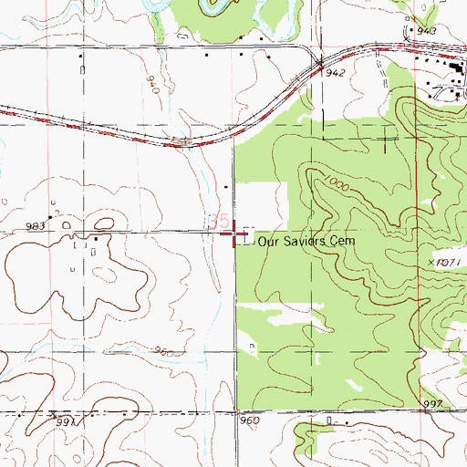 Topographic Map of Our Saviors Cemetery, WI