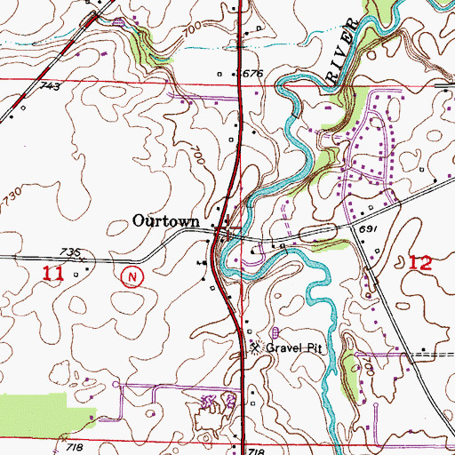 Topographic Map of Ourtown, WI