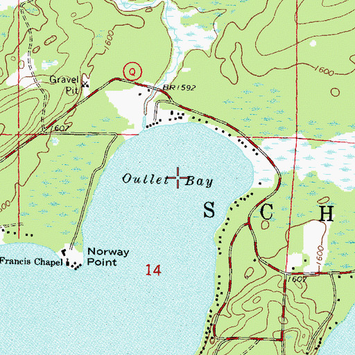 Topographic Map of Outlet Bay, WI