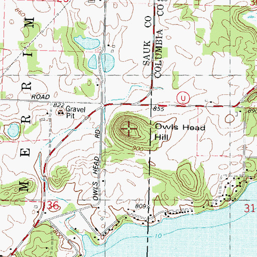 Topographic Map of Owls Head Hill, WI