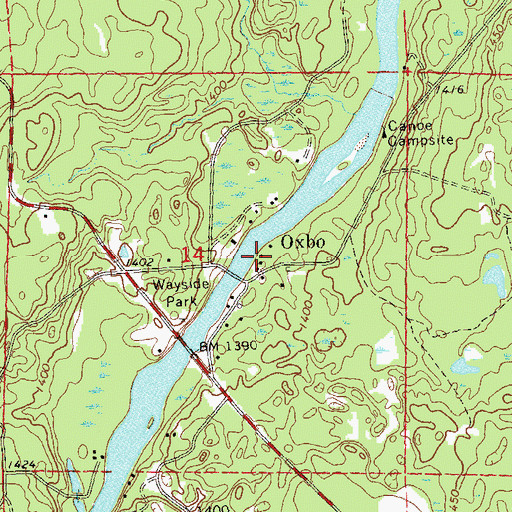 Topographic Map of Oxbo, WI