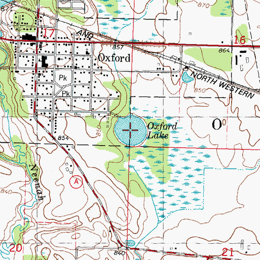 Topographic Map of Oxford Lake, WI