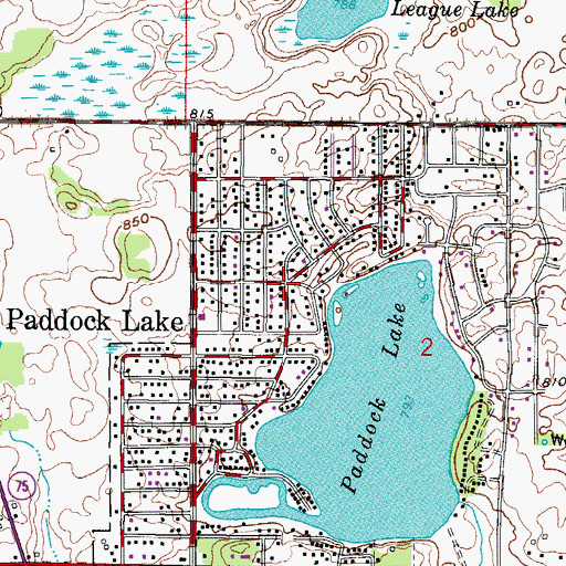 Topographic Map of Paddock Lake, WI