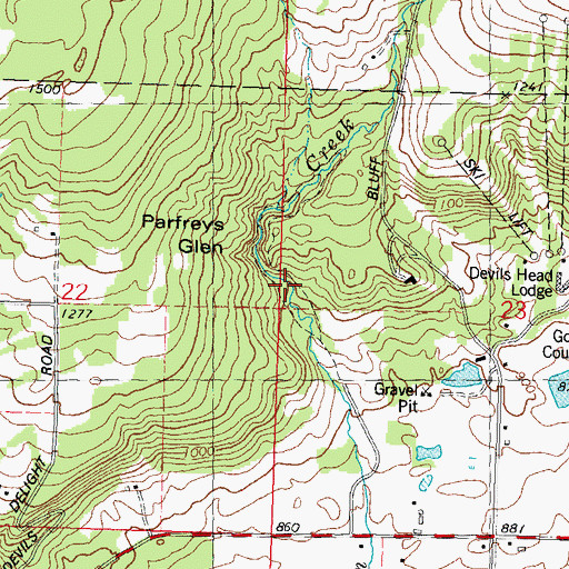 Topographic Map of Parfreys Glen, WI