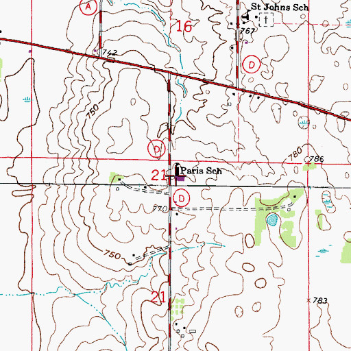 Topographic Map of Paris Consolidated School, WI