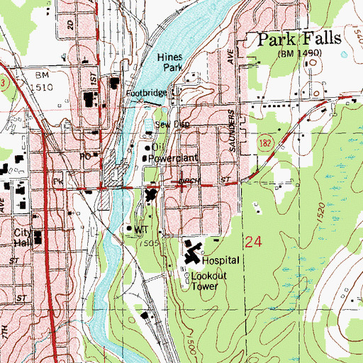 Topographic Map of Park Falls, WI