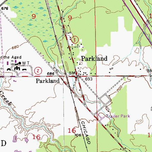 Topographic Map of Parkland, WI