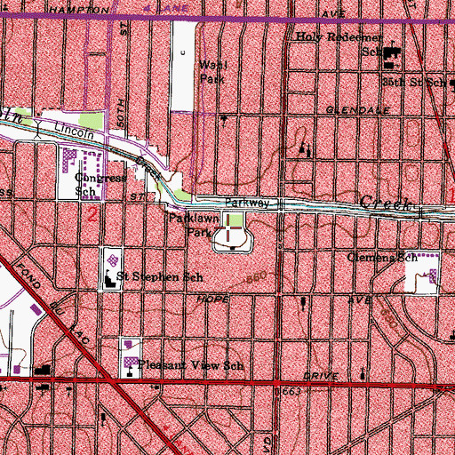 Topographic Map of Parklawn Park, WI
