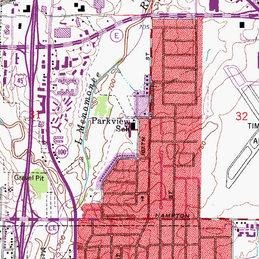 Topographic Map of Parkview Elementary School, WI