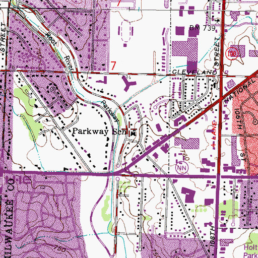 Topographic Map of Parkway School, WI