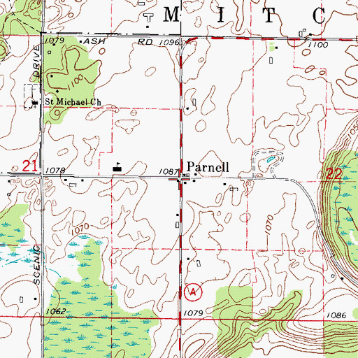 Topographic Map of Parnell, WI