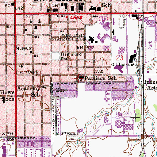 Topographic Map of Pattison Elementary School, WI