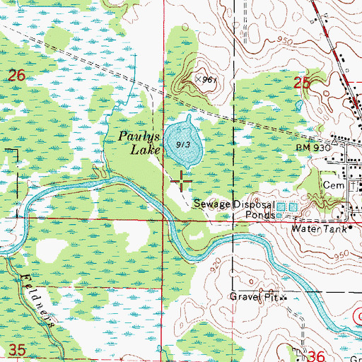 Topographic Map of Paulys Lake, WI