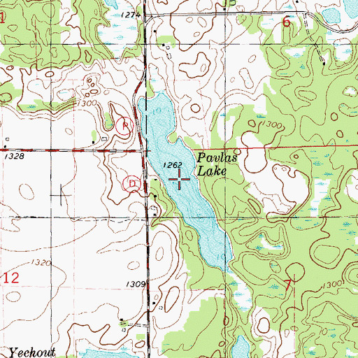 Topographic Map of Pavlas Lake, WI