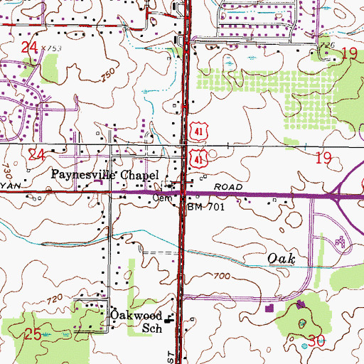 Topographic Map of Paynesville Chapel, WI