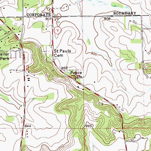 Topographic Map of Peace Cemetery, WI