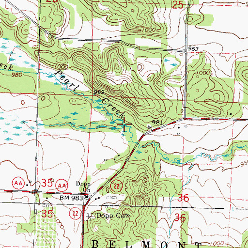 Topographic Map of Pearl Creek, WI