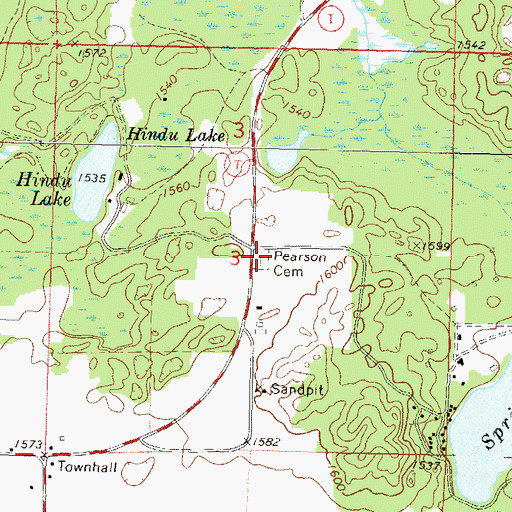 Topographic Map of Pearson Cemetery, WI