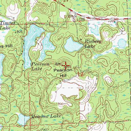 Topographic Map of Pearson Hill, WI