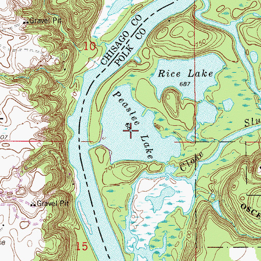 Topographic Map of Peaslee Lake, WI