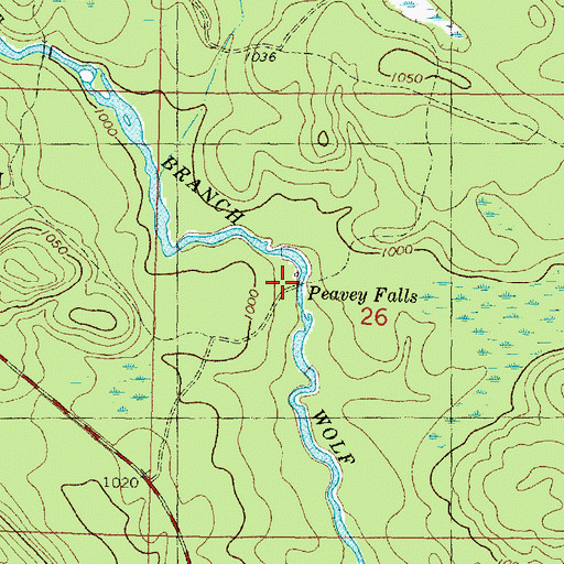 Topographic Map of Peavey Falls, WI
