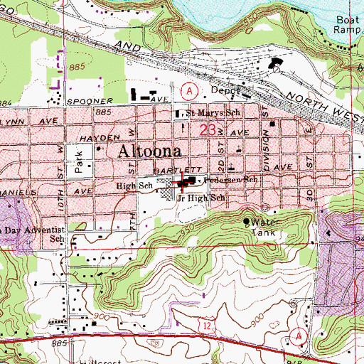 Topographic Map of Pedersen Elementary School, WI