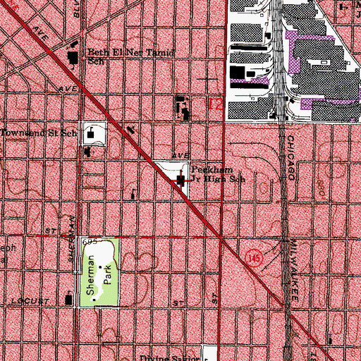 Topographic Map of Jackie Robinson Middle School (historical), WI