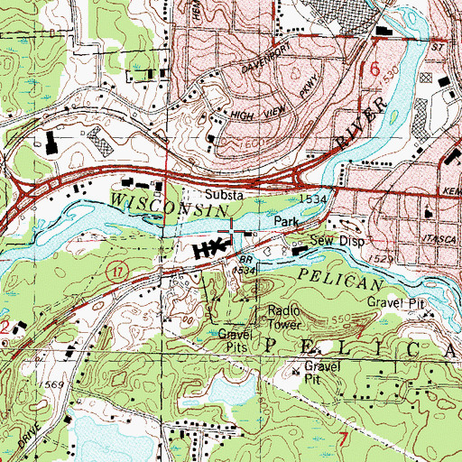 Topographic Map of Pelican River, WI