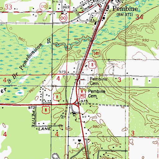 Topographic Map of Pembine Cemetery, WI