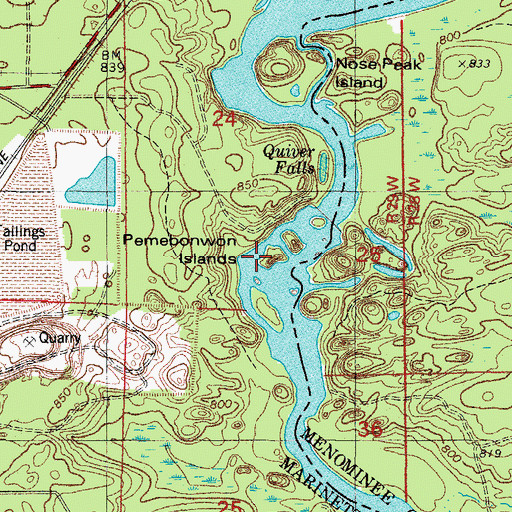 Topographic Map of Pemebonwon Islands, WI