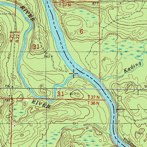 Topographic Map of Pemebonwon River, WI