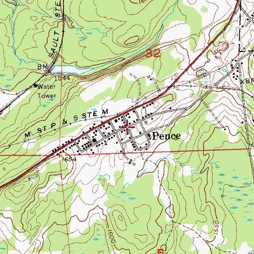 Topographic Map of Pence, WI