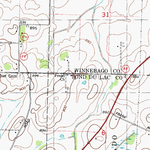Topographic Map of Peniel Church, WI