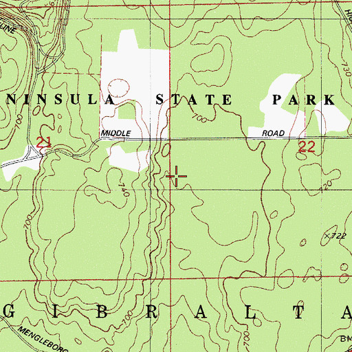 Topographic Map of Peninsula State Park, WI