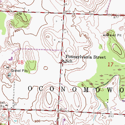 Topographic Map of Pennsylvania Street School, WI