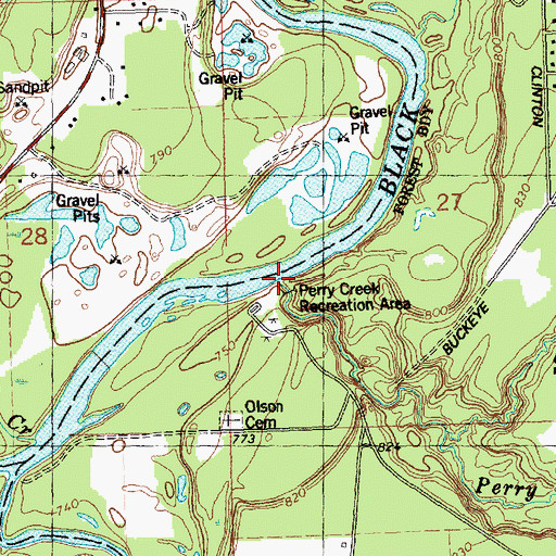 Topographic Map of Perry Creek, WI