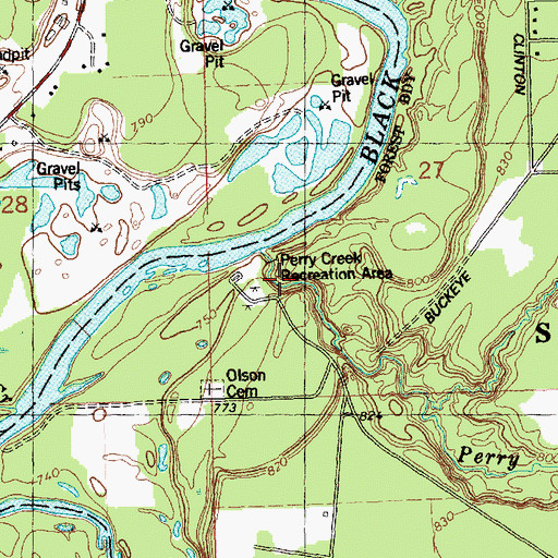 Topographic Map of Perry Creek Recreation Area, WI