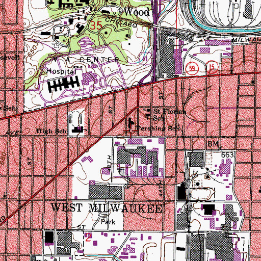 Topographic Map of Pershing Elementary School, WI